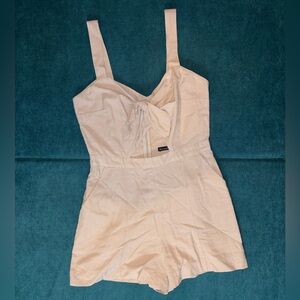 Abercrombie & Fitch Cream Tie-Front Romper with Wide Straps